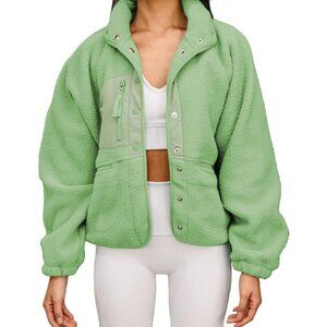Women's Casual Sage Green Winter Fleece Faux Fur Jacket Coats Lapel Long Sleeve
